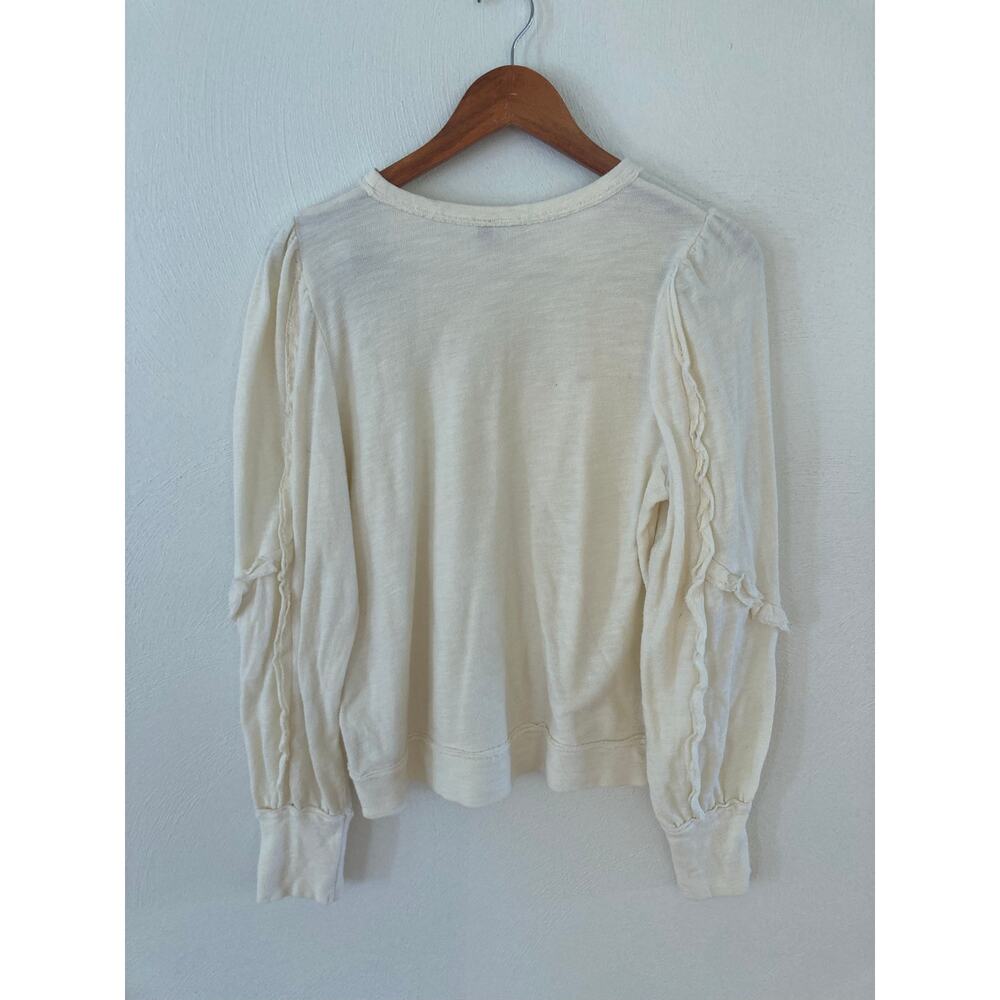 Anthropologie Pilco Elsa Ruffled Slub Knit Cotton Cream Top Sweater M - Picture 10 of 11